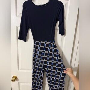 Enfocus Studio Black and Blue Geometric Jumpsuit